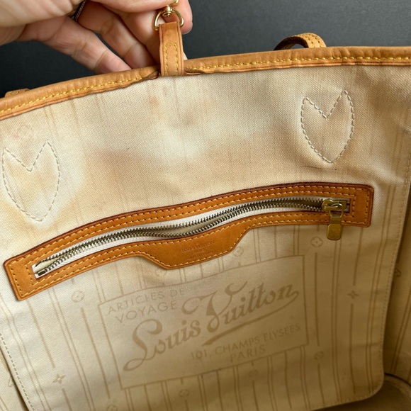 Louis Vuitton Neverfull MM Damier Azur Tote Bag Cream Checkered Purse Authentic - Picture 10 of 16